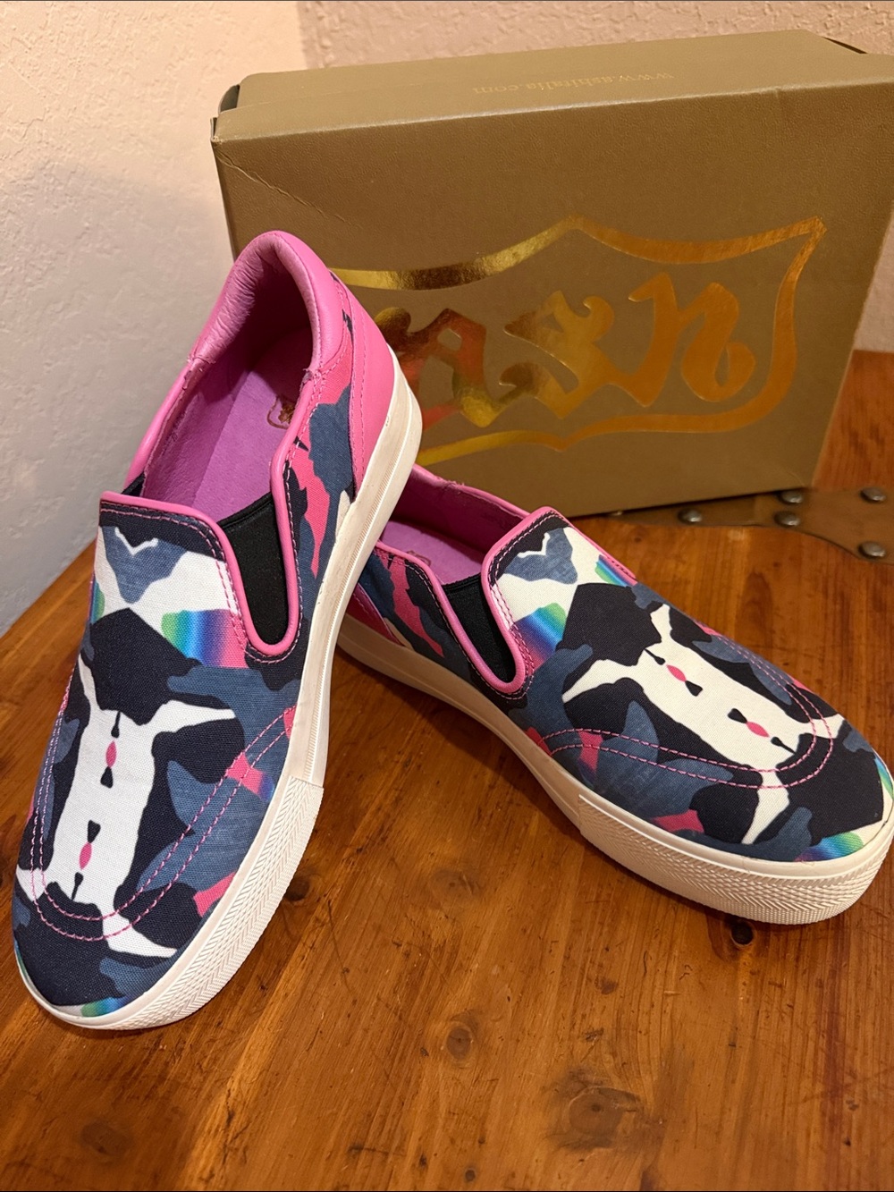 ASH Women’s Slip-On Canvas Sneakers in Pink Multi Print NEVER WORN